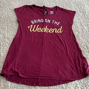 Justice Burgundy Tank with Gold 'Weekend' Script